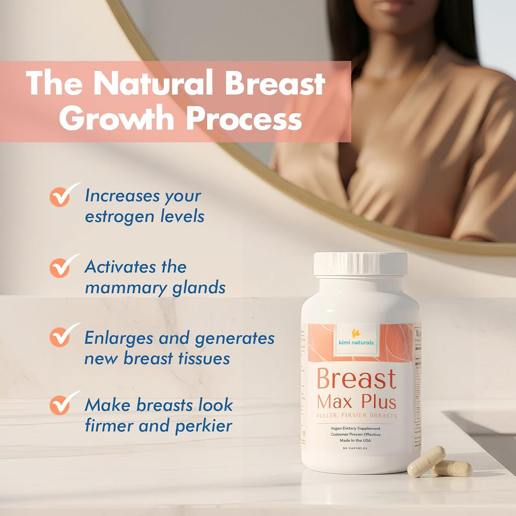 KIMI Naturals Breast Max Plus - Suplemento para el Aumento de Pecho con Fenogreco, 90 Cápsulas