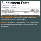 Bronson Vitamina B1 Extra Strength 500 mg Alta Potencia No-GMO, 120 Cápsulas