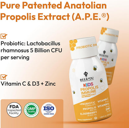 Bee and You Kids Propolis Immune Day Time Shot - Probiótico, Vitamina C, D3, Zinc, Apoyo Inmunitario y Digestivo, 1.69 fl – Image 4