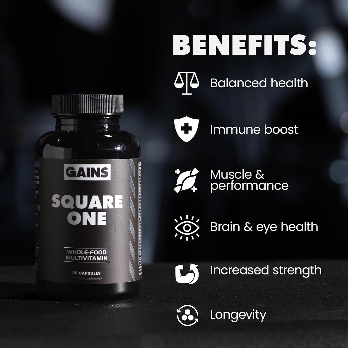 Gains in Bulk Square 1 Multivitamínico y – Apoya la salud muscular y la recuperación post-entrenamiento. – Image 3