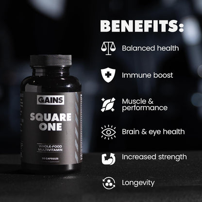 Gains in Bulk Square 1 Multivitamínico y – Apoya la salud muscular y la recuperación post-entrenamiento. – Image 3