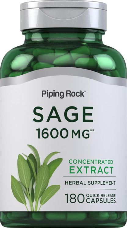 Piping Rock Suplemento de Salvia | 180 Cápsulas | Extracto Herbal Concentrado | Fórmula No Transgénica y Sin Gluten – Image 1