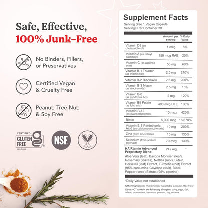 HAIRtamin Advanced Formula Biotina 5000 mcg – Zinc y selenio: Minerales con acción antioxidante que apoyan la – Image 9