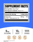 BulkSupplements Vitamina K2 (Menaquinona MK-7) en Polvo - 10g