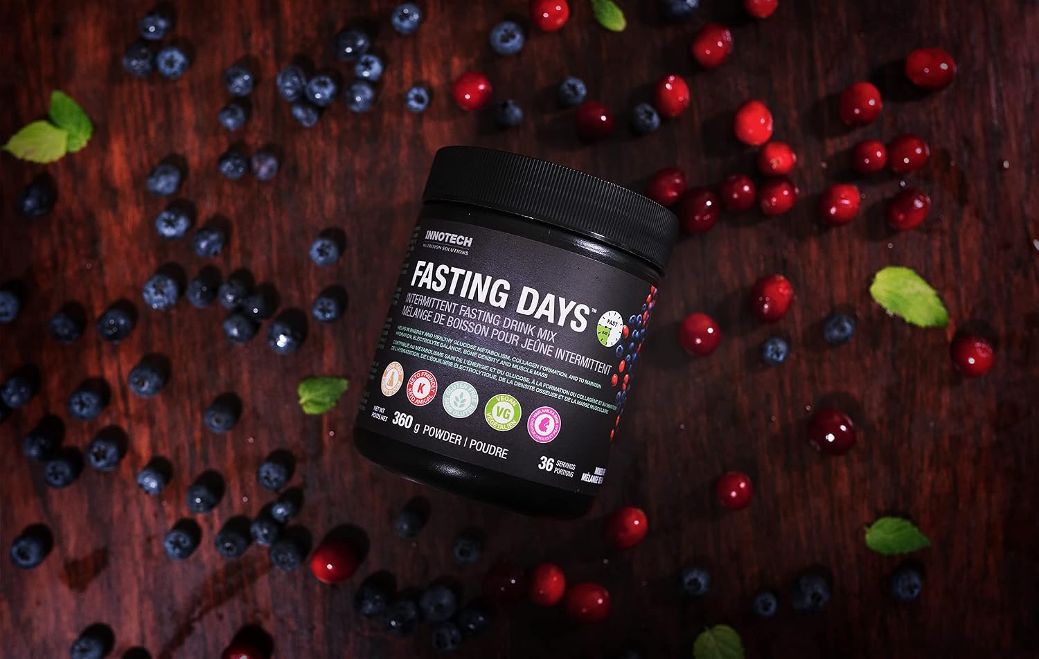 Innotech Nutrition Fasting Days Intermittent Fasting Drink Mix - Apoyo Metabólico y Electrolítico, 42 Ingredientes Esenciales, Sabor Mixed Berry, 360g