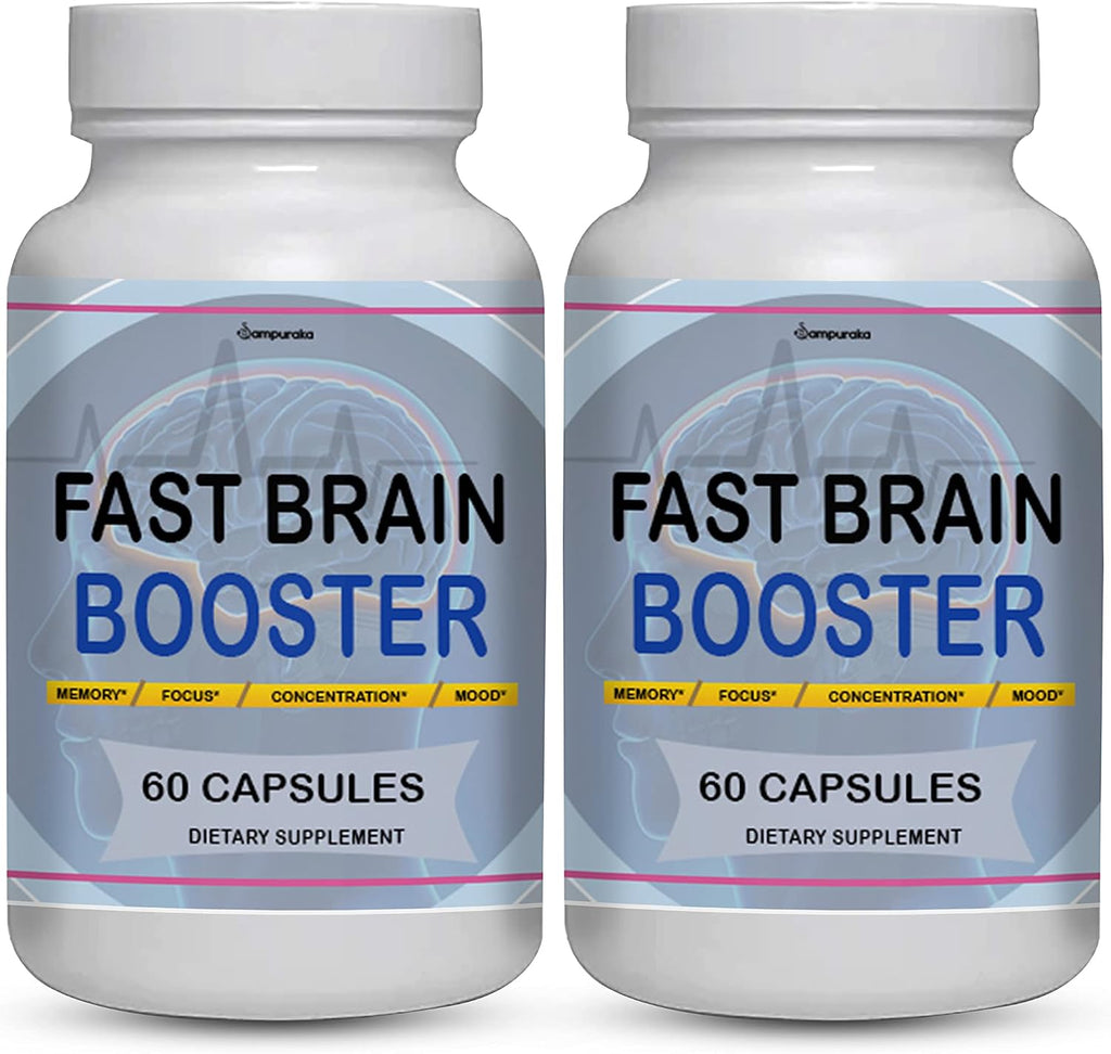 Fast Brain Booster New Advanced Formula Supplement (2 Packs) 60 Days Supply Pills