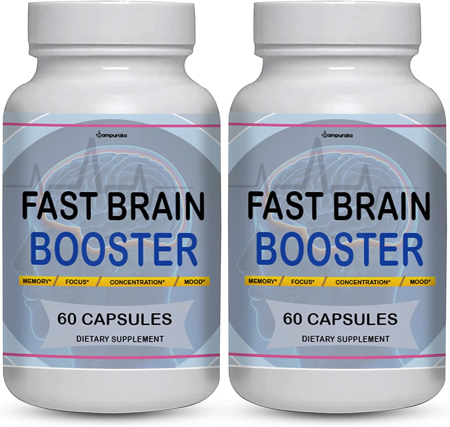 Fast Brain Booster New Advanced Formula Supplement (2 Packs) 60 Days Supply Pills