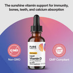 PureFormulas Vitamina D3 Líquida 25 mcg (1.000 UI) - Gotas de Vitamina D3 para Adultos y Niños - No Transgénico, Vegetariano - 22 ml