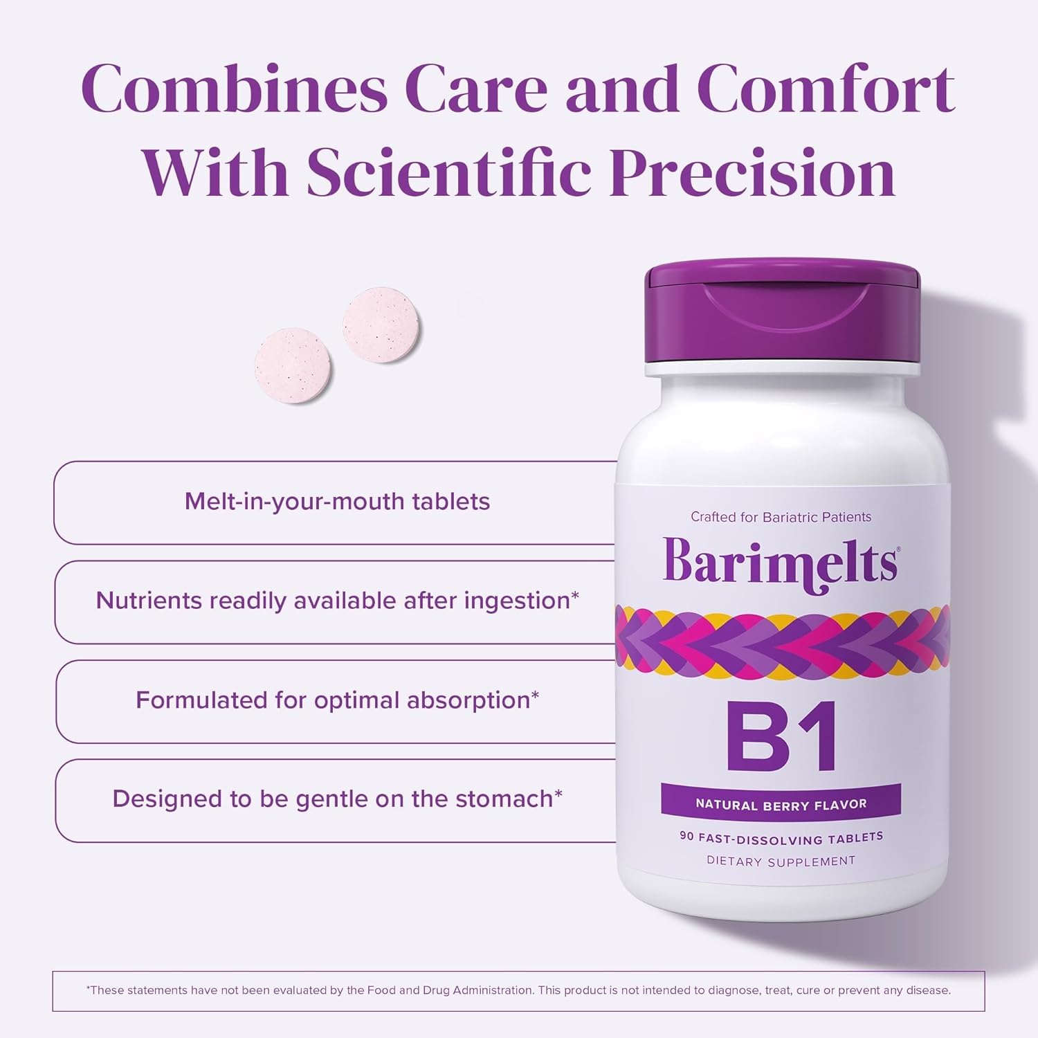 BariMelts Vitamina B1 - 90 Comprimidos de Disolución Rápida (Suministro para 3 Meses) - Sin Azúcar, Sabor Natural a Bayas