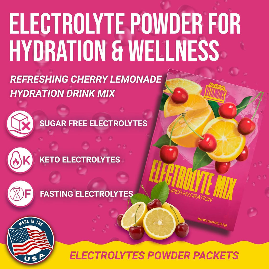 Dr. Price's Electrolytes Cherry Lemonade - 30 Sobres de Hidratación en Polvo Sin Azúcar