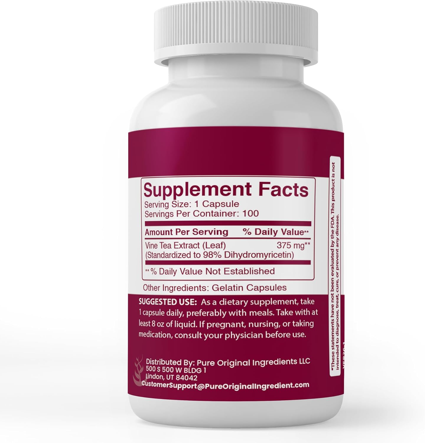 Pure Original Ingredients DHM (Dihydromyricetin) - 100 Cápsulas, Puro sin Aditivos