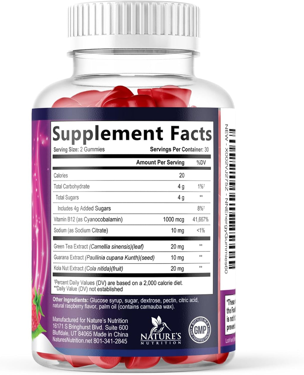 Energy Gummies con Vitamina B12 y Cafeína Natural - 1000 mcg - 60 Gominolas