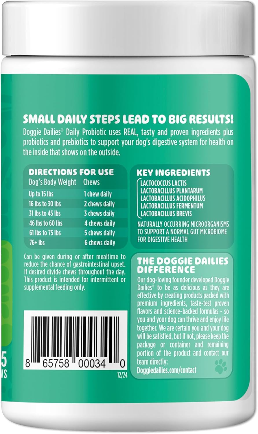 Doggie Dailies Probióticos para Perros con Prebióticos - 225 Masticables Blandos Sabor Calabaza