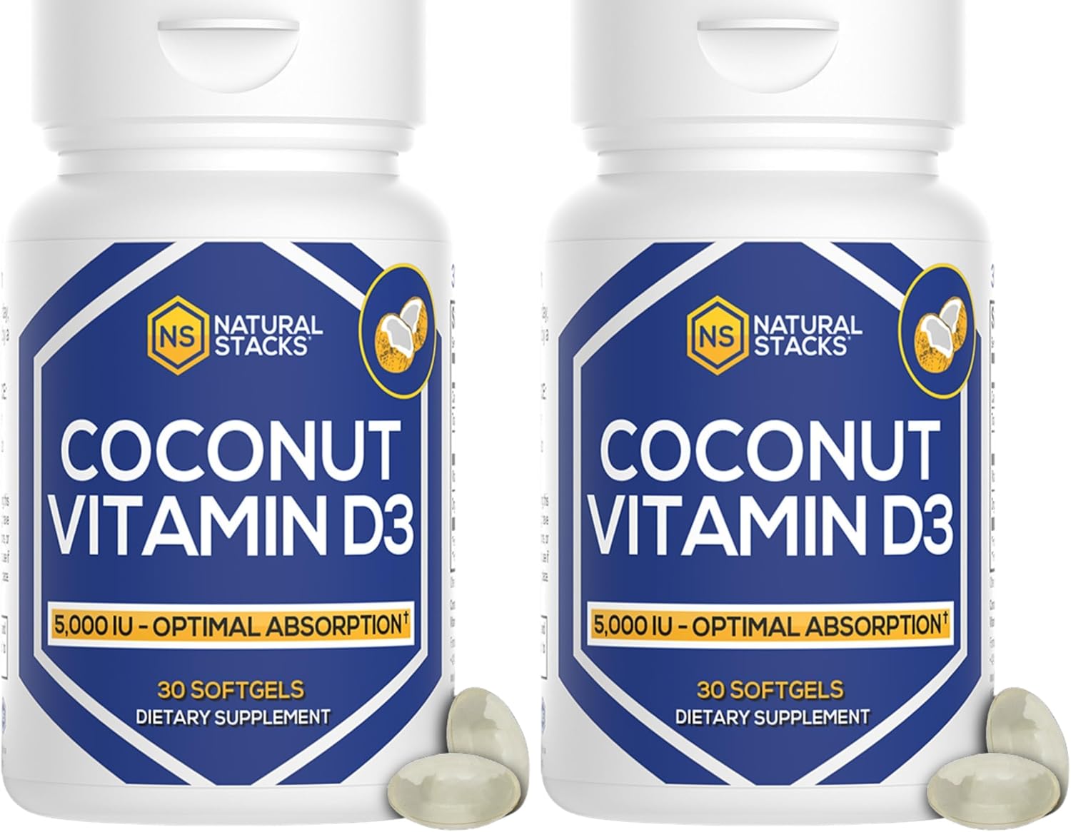 Natural Stacks Vitamina D3 5000 UI con Aceite de Coco - 30 Cápsulas Blandas