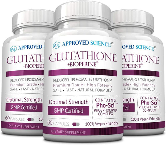 Approved Science® Glutatión 500 mg con Vitamina C y BioPerine - 180 Cápsulas (3 Envases)