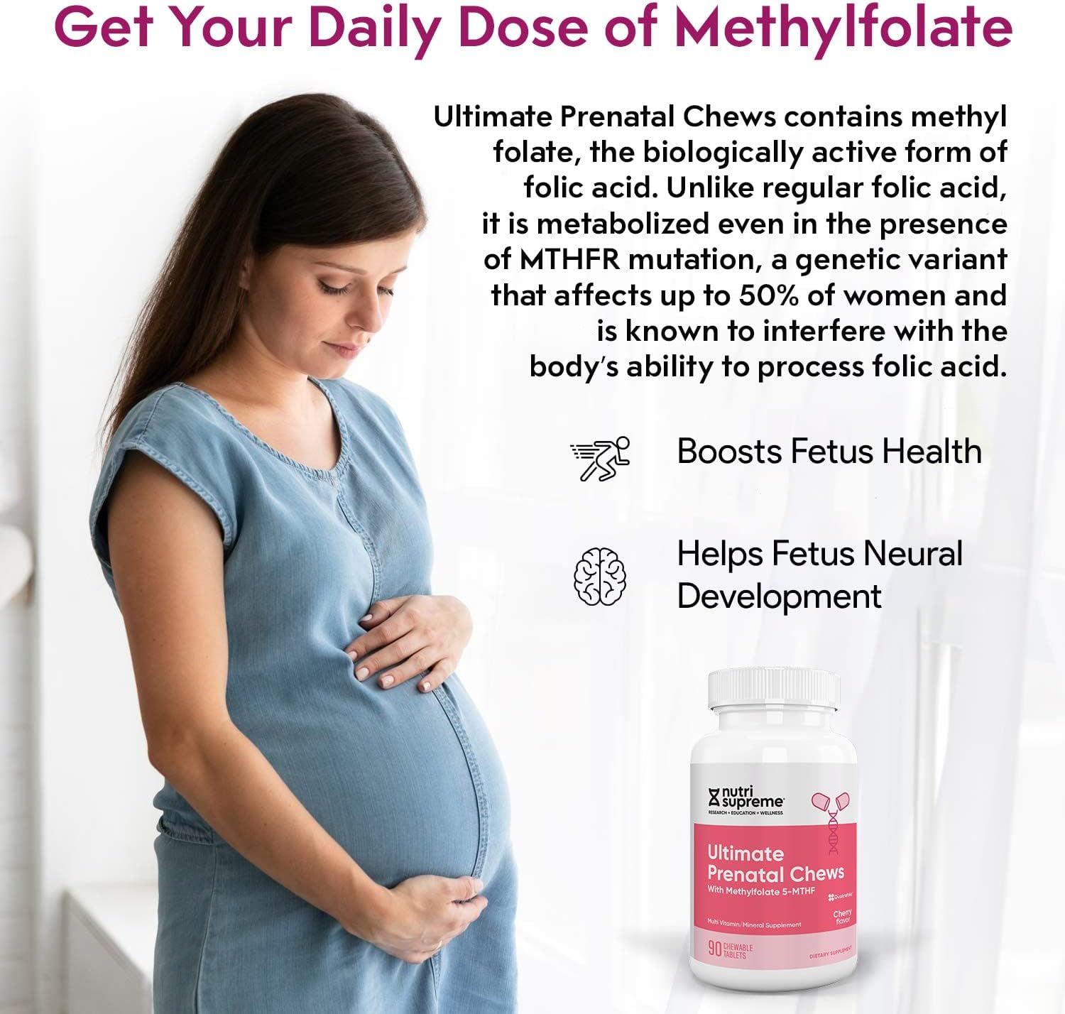 Nutri Supreme Prenatal Vitamin, Masticable con Metilfolato, 90 Comprimidos