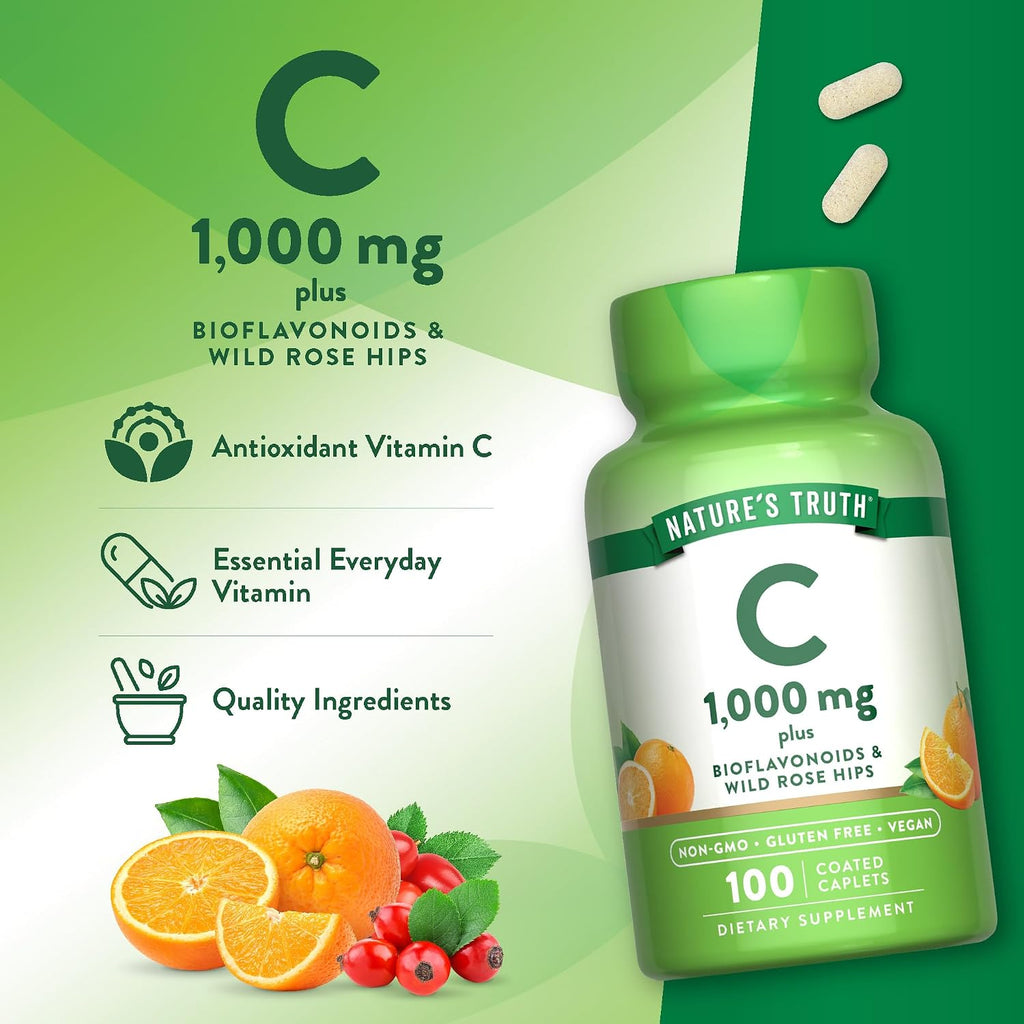 Vitamina C 1000mg con Bioflavonoides y Escaramujo - 100 Comprimidos | Nature's Truth