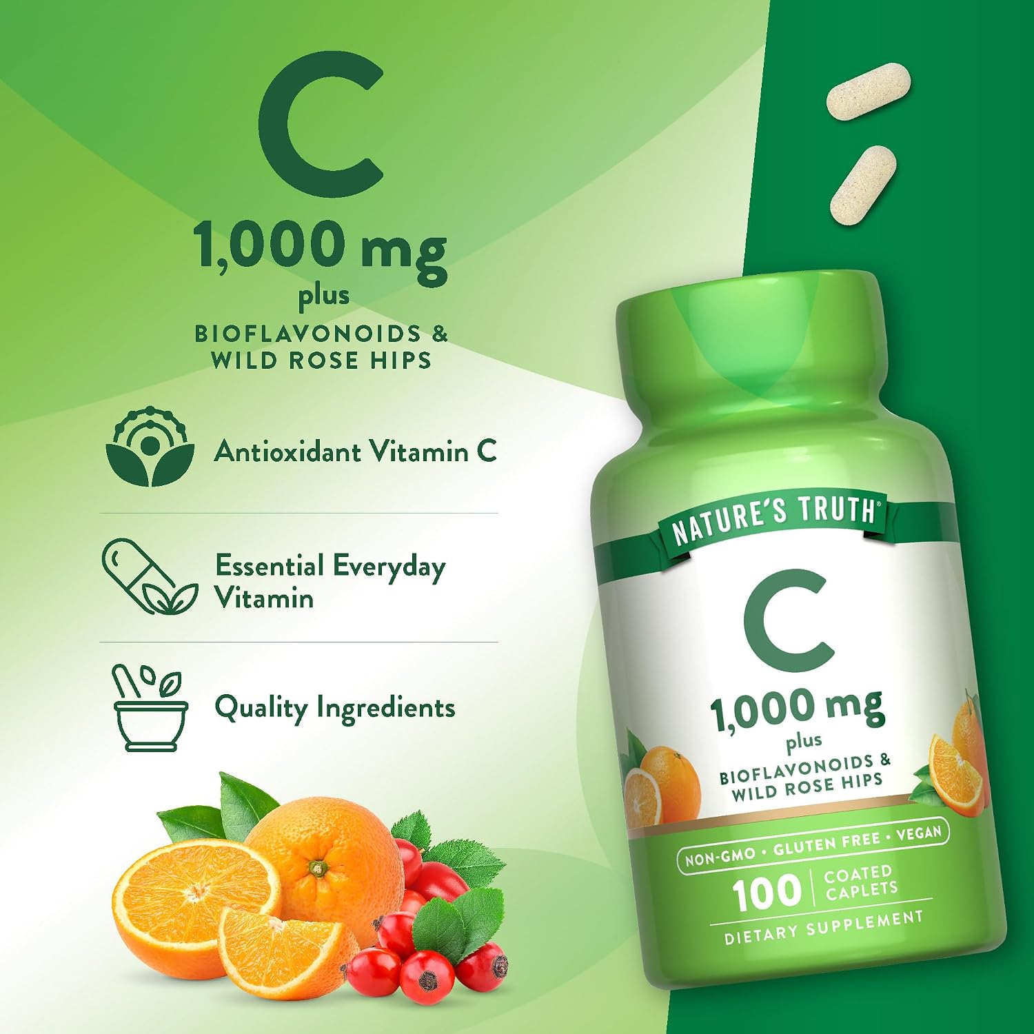 Vitamina C 1000mg con Bioflavonoides y Escaramujo - 100 Comprimidos | Nature's Truth