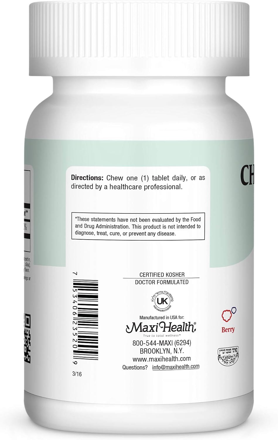 Chew-D-Max Vitamina D3 1000 UI Masticable - 100 Comprimidos Sabor Bayas Naturales
