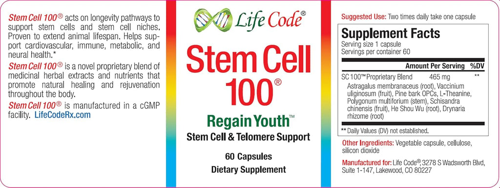 Life Code Stem Cell 100 – Suplemento Antiedad y Apoyo a Células Madre, 100% Vegetariano