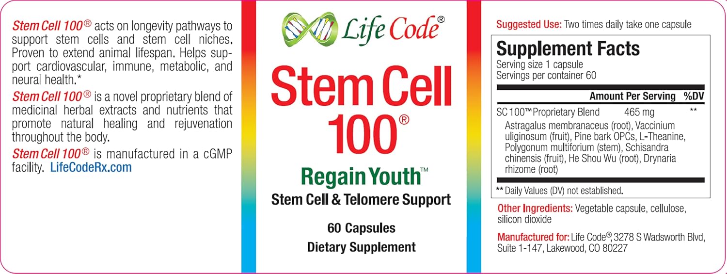 Life Code Stem Cell 100 – Suplemento Antiedad y Apoyo a Células Madre, 100% Vegetariano