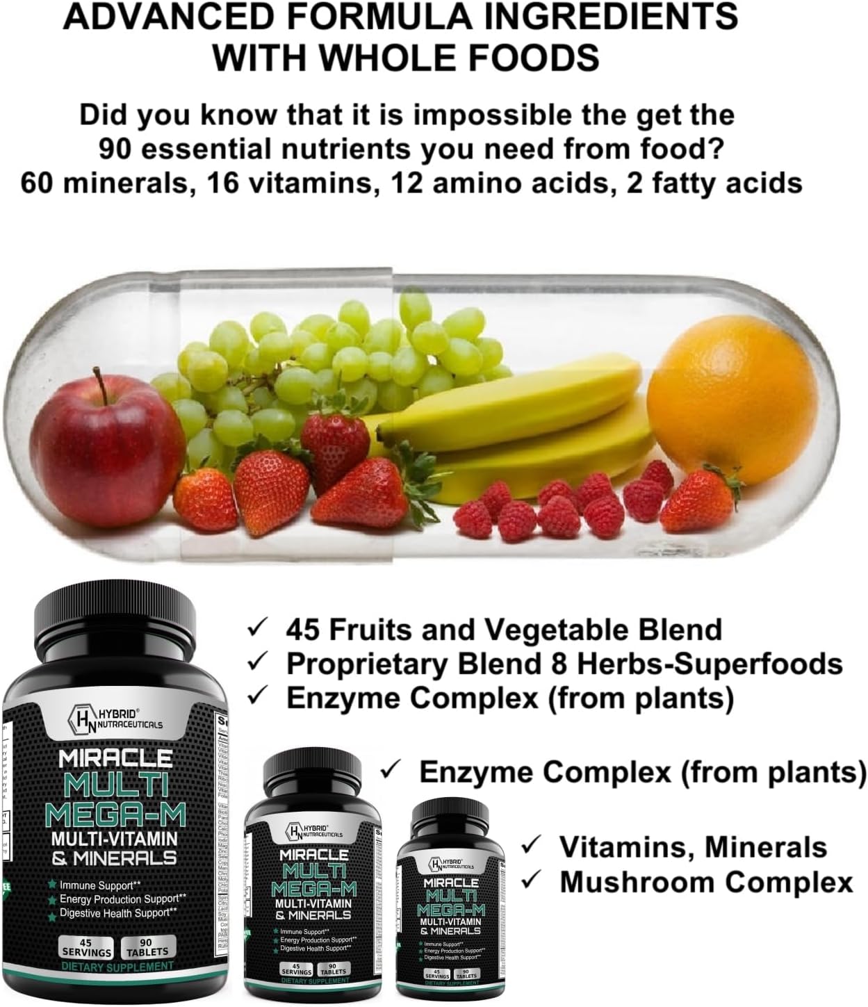 MEGA-M Multivitamin for Men and Women (+ superfoods, Mushrooms and enzymes)