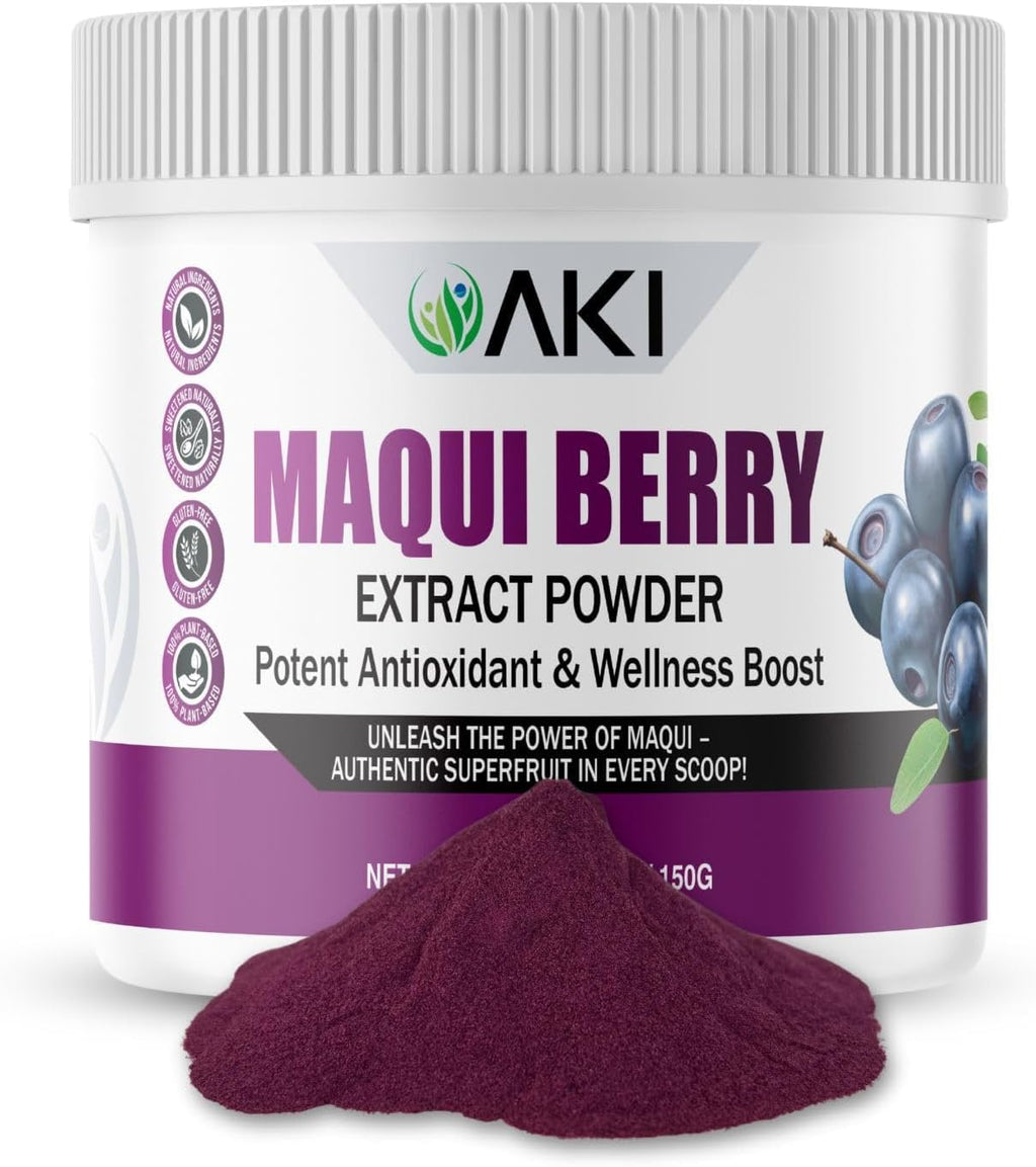 AKI Extracto de Maqui Berry en Polvo - Silvestre de la Patagonia, Alto en Antocianinas y Polifenoles, Liofilizado, 150g