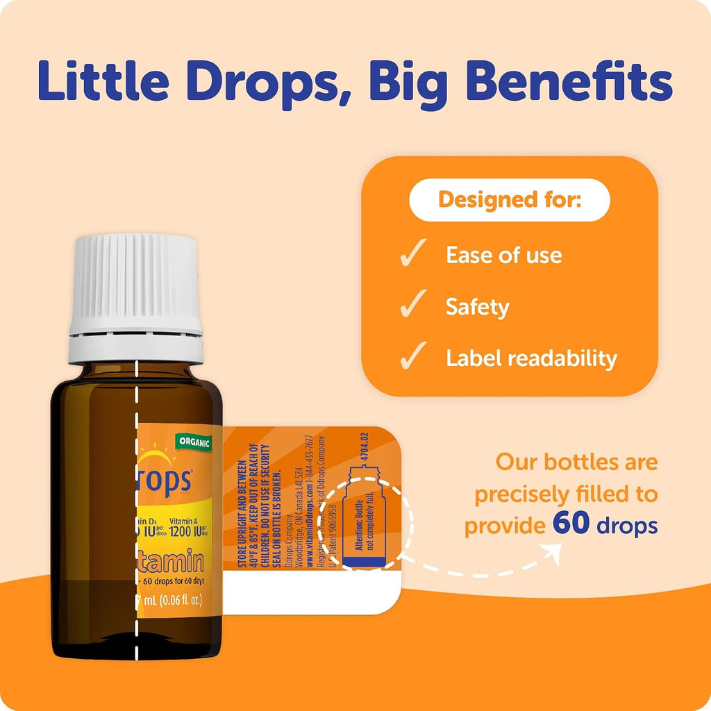 Ddrops® Baby Orgánico Gotas de Vitaminas A y D para Bebés, 60 Gotas