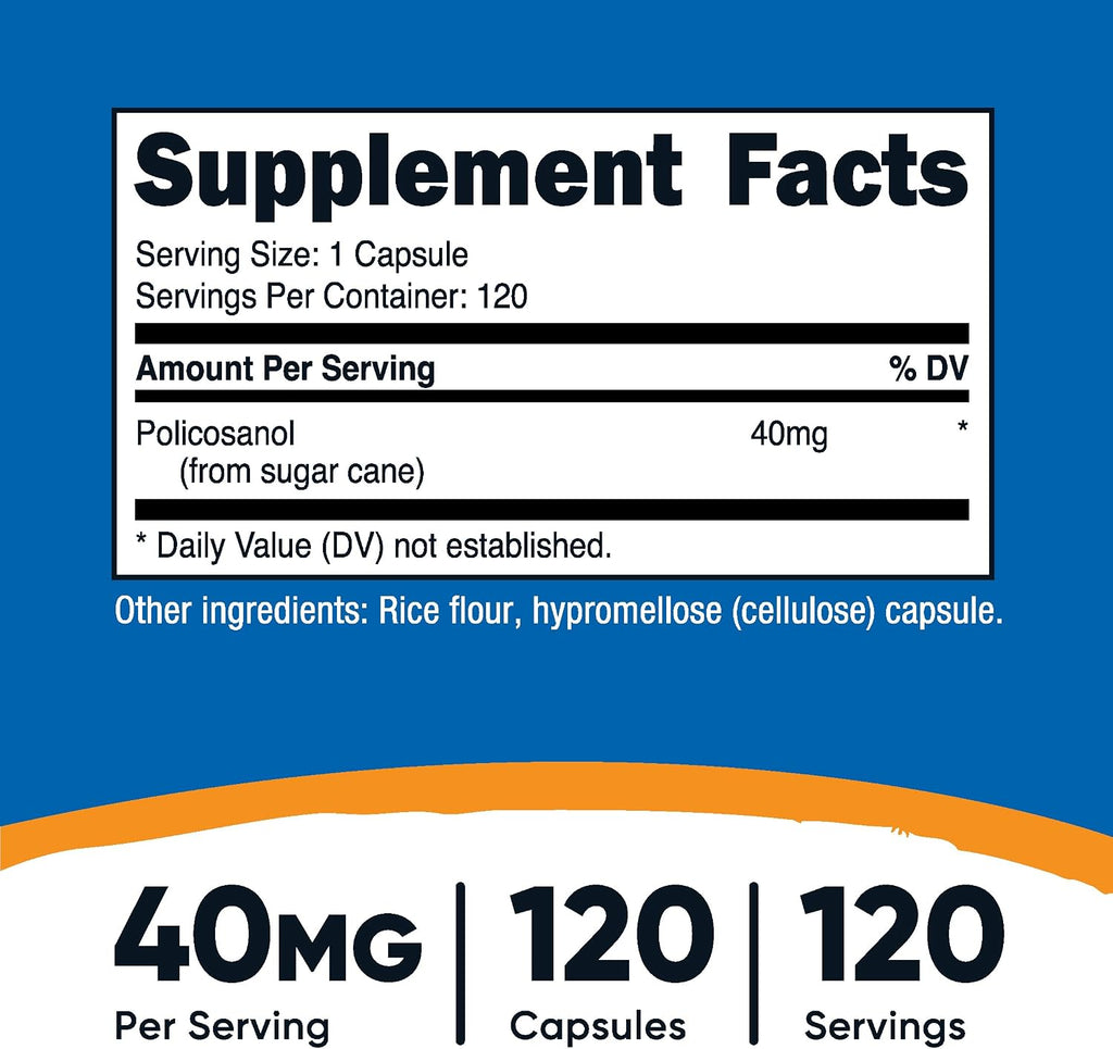 Nutricost Policosanol 40mg, 120 Cápsulas - Sin Gluten, No GMO, Apto para Vegetarianos