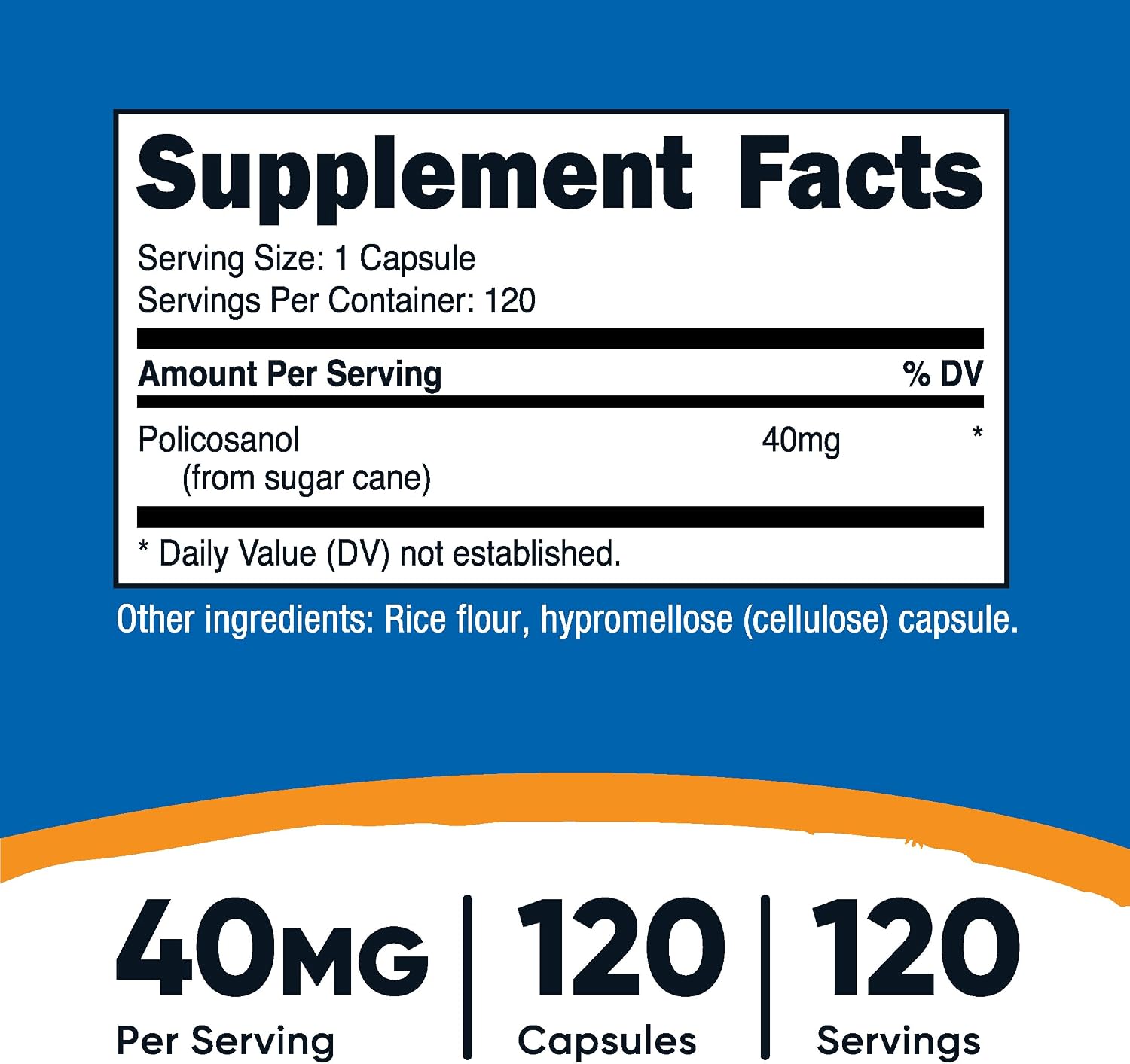 Nutricost Policosanol 40mg, 120 Cápsulas - Sin Gluten, No GMO, Apto para Vegetarianos