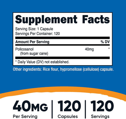 Nutricost Policosanol 40mg, 120 Cápsulas - Sin Gluten, No GMO, Apto para Vegetarianos – Image 2