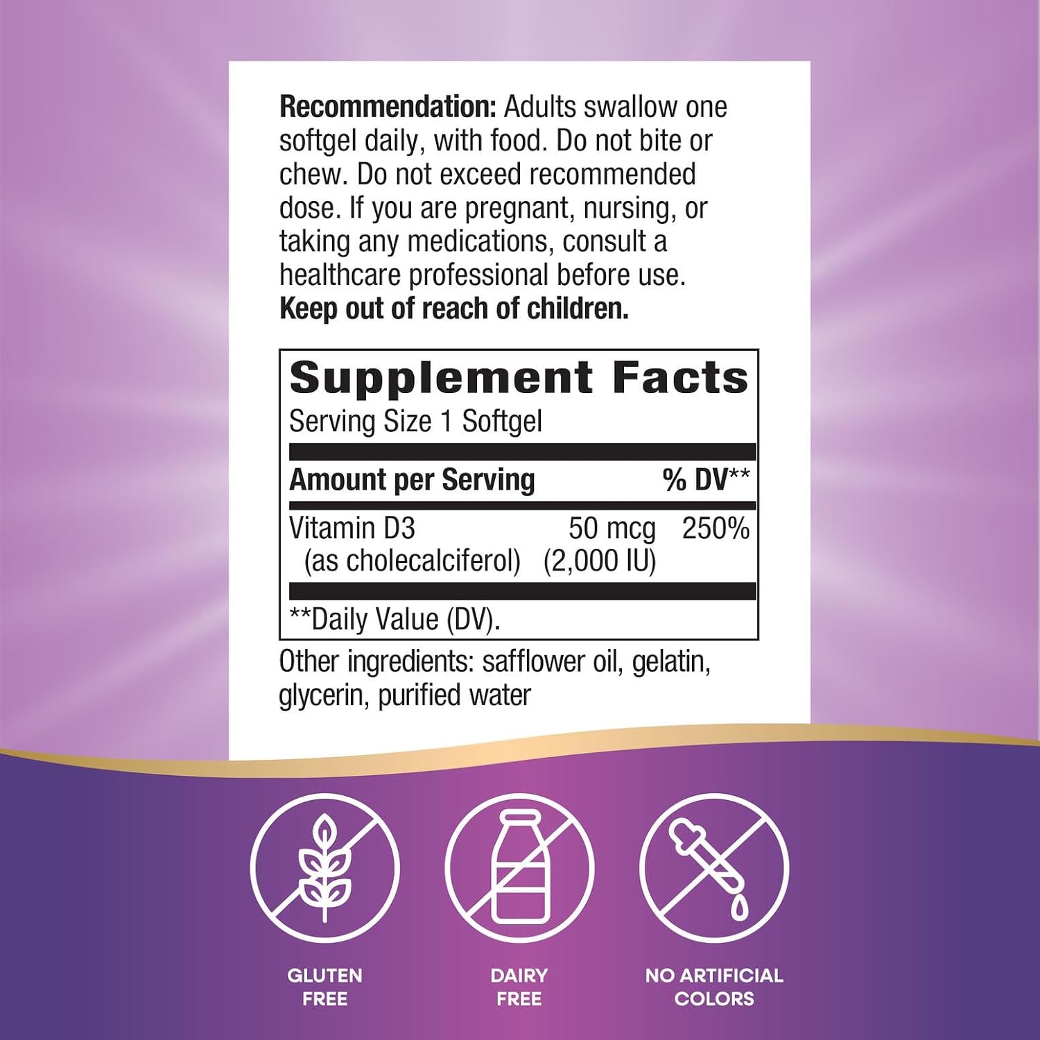 Nature's Way Vitamina D3 2000 UI (50 mcg) - 240 Cápsulas Blandas
