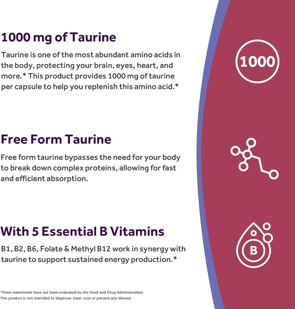 Doctor's Recipes Suplemento de Taurina 1000mg con Vitaminas B, 120 Cápsulas Vegetales