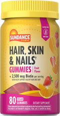 Sundance Gominolas de Biotina para Cabello, Piel y Uñas | 2500 mcg | 80 unidades | Sabor a fruta | Vegano, Sin OGM y Sin Gluten