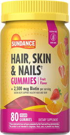 Sundance Gominolas de Biotina para Cabello, Piel y Uñas | 2500 mcg | 80 unidades | Sabor a fruta | Vegano, Sin OGM y Sin Gluten