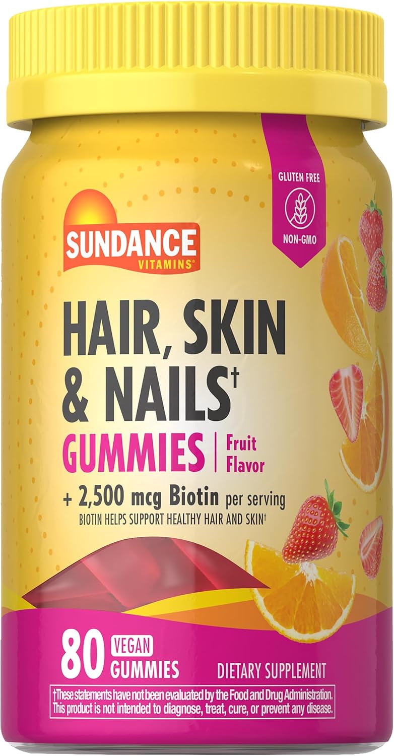Sundance Gominolas de Biotina para Cabello, Piel y Uñas | 2500 mcg | 80 unidades | Sabor a fruta | Vegano, Sin OGM y Sin Gluten