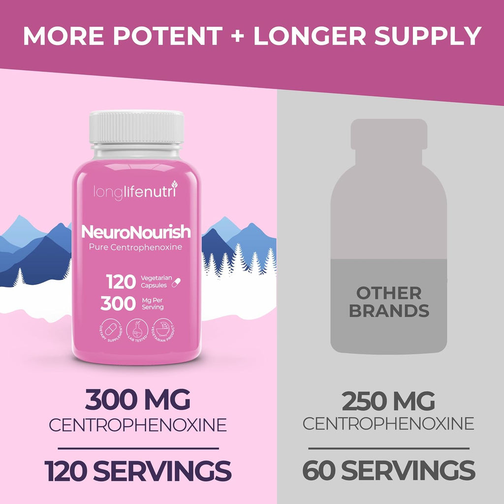 NeuroNourish Centrophenoxine 300 mg - 120 Cápsulas Vegetales - LongLifeNutri