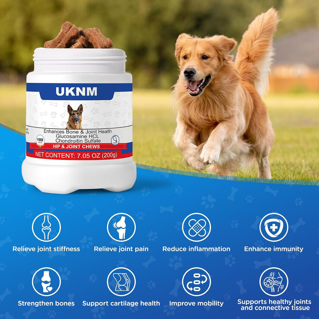 Glucosamina para Perros, Suplemento Articular con MSM y Cáñamo, 100 Snacks sabor Pollo