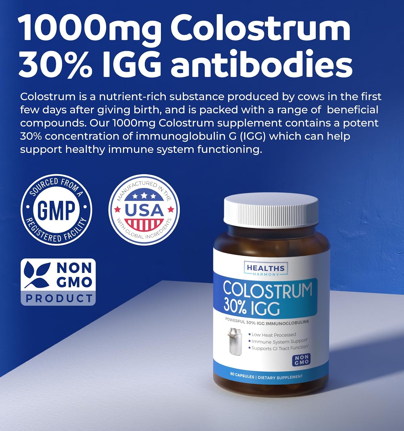 Healths Harmony Colostrum Bovino para Mujeres – 1000mg con 30% IgG, 60 Cápsulas