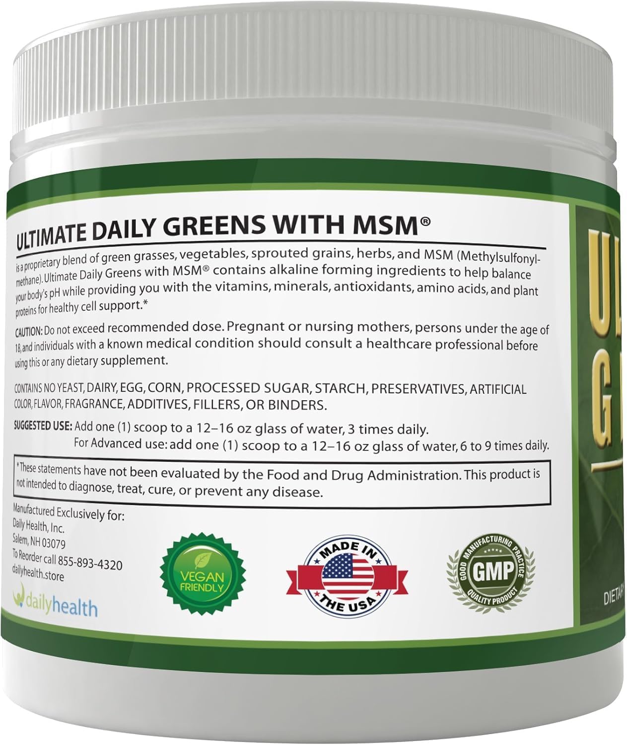 Ultimate Greens con MSM en Polvo - Superalimento Verde Vegano, 6 Paquetes (6 Meses de Suministro)