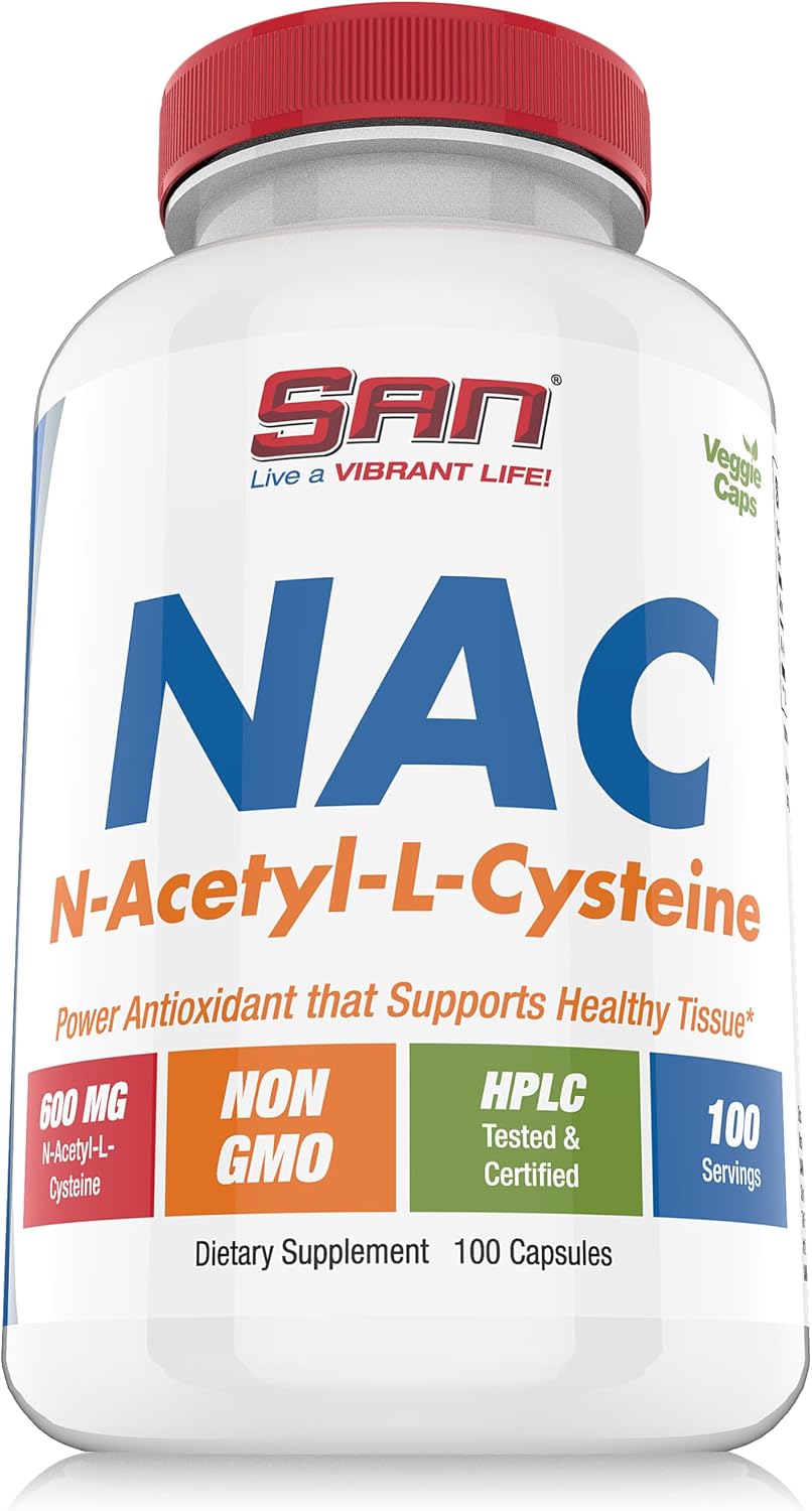 SAN N-Acetil-L-Cisteína (NAC), Salud Inmune, Respiratoria y Hepática, NAC 600 mg, Potente Apoyo Antioxidante, Radicales Libres, Fácil Absorción, 100 Cápsulas