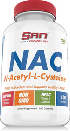 SAN N-Acetil-L-Cisteína (NAC), Salud Inmune, Respiratoria y Hepática, NAC 600 mg, Potente Apoyo Antioxidante, Radicales Libres, Fácil Absorción, 100 Cápsulas