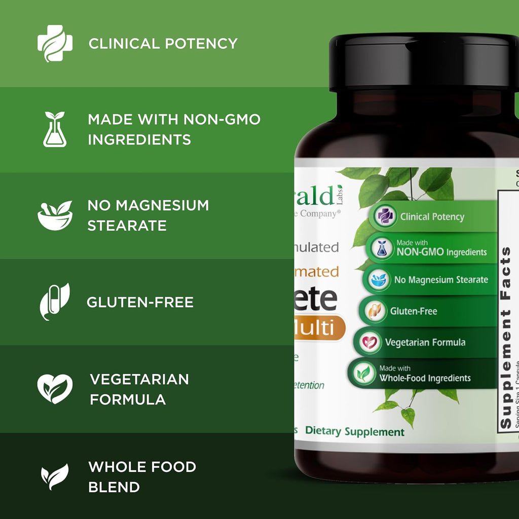 EMERALD LABS Complete 1-Daily Multi - Multivitamínico completo para hombres y mujeres con vitamina C, folato metilado y mezcla de alimentos integrales - 30 cápsulas vegetales