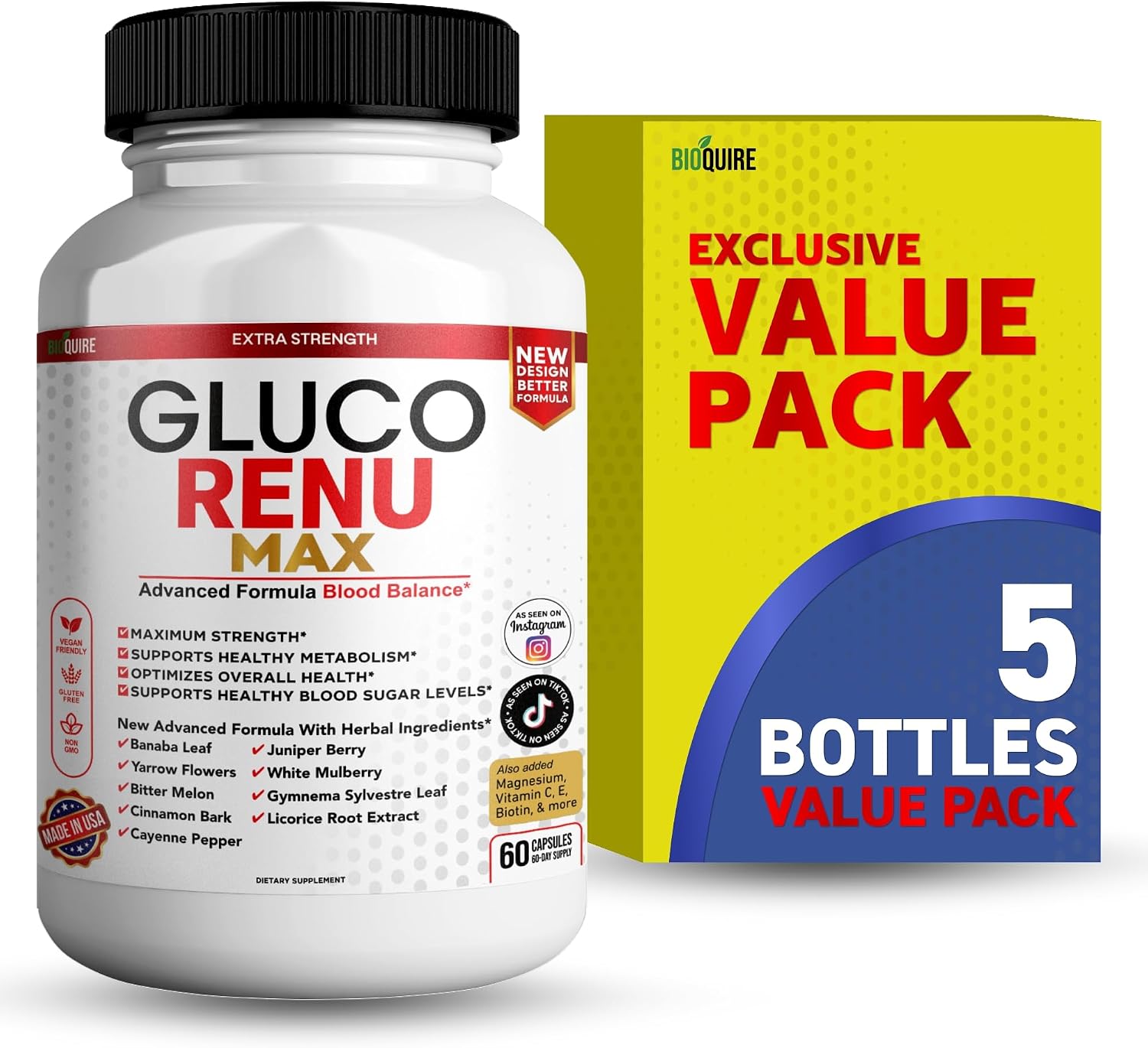 Gluco Max Ultra – Suplemento Dietético, 60 Cápsulas, Fórmula de Alta Concentración