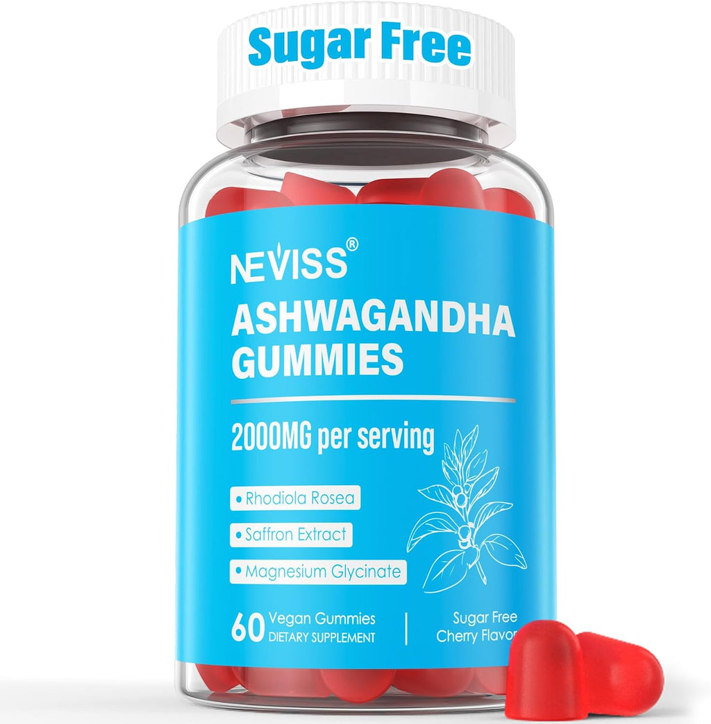 NEVISS Gominolas de Ashwagandha, Magnesio, Rhodiola Rosea y Vitamina B6 - 2000mg - Sin Azúcar