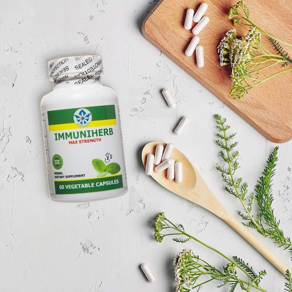 Immuniherb Suplemento de Apoyo Inmunológico con Jengibre, Forsythia, Regaliz, Vitamina C y Zinc - 60 Cápsulas Veganas