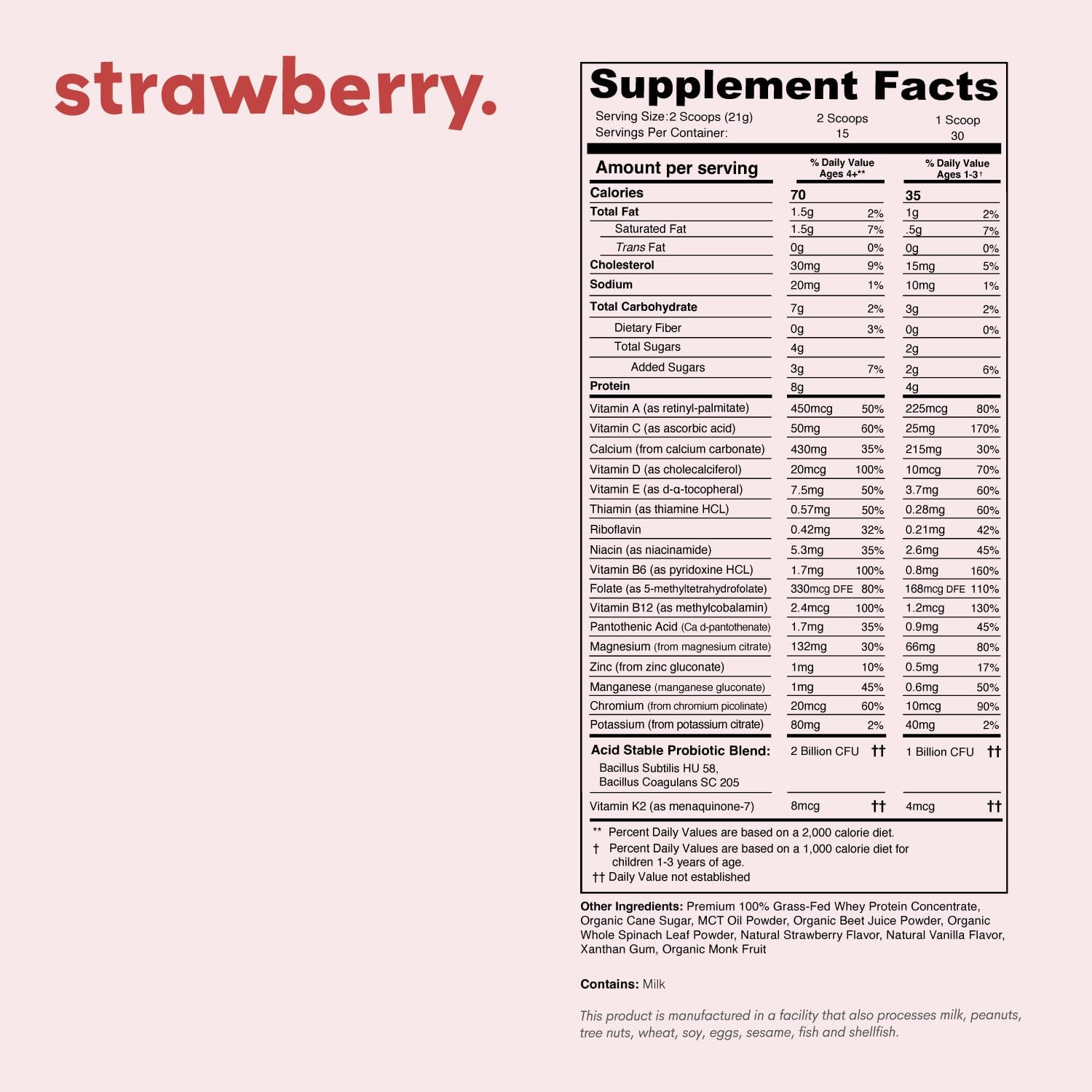 Nurished Mighty Strawberry Milk - Proteína y multivitamínico infantil con probióticos