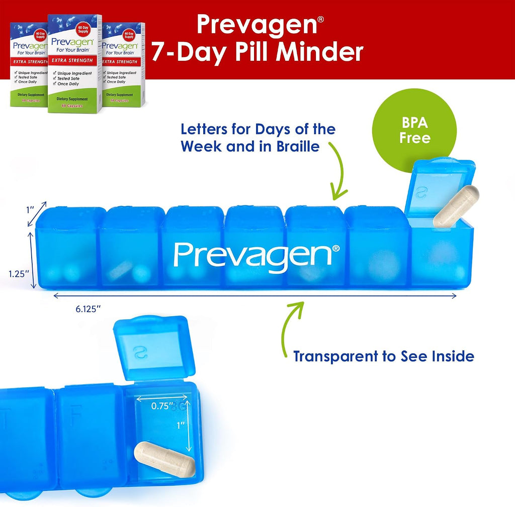 Prevagen Extra Strength - 180 Cápsulas (6 Meses de Suministro) | Formulado para tu Cerebro | 20mg de Apoaequorina más Vitamina D3 con Organizador de Pastillas de 7 Días
