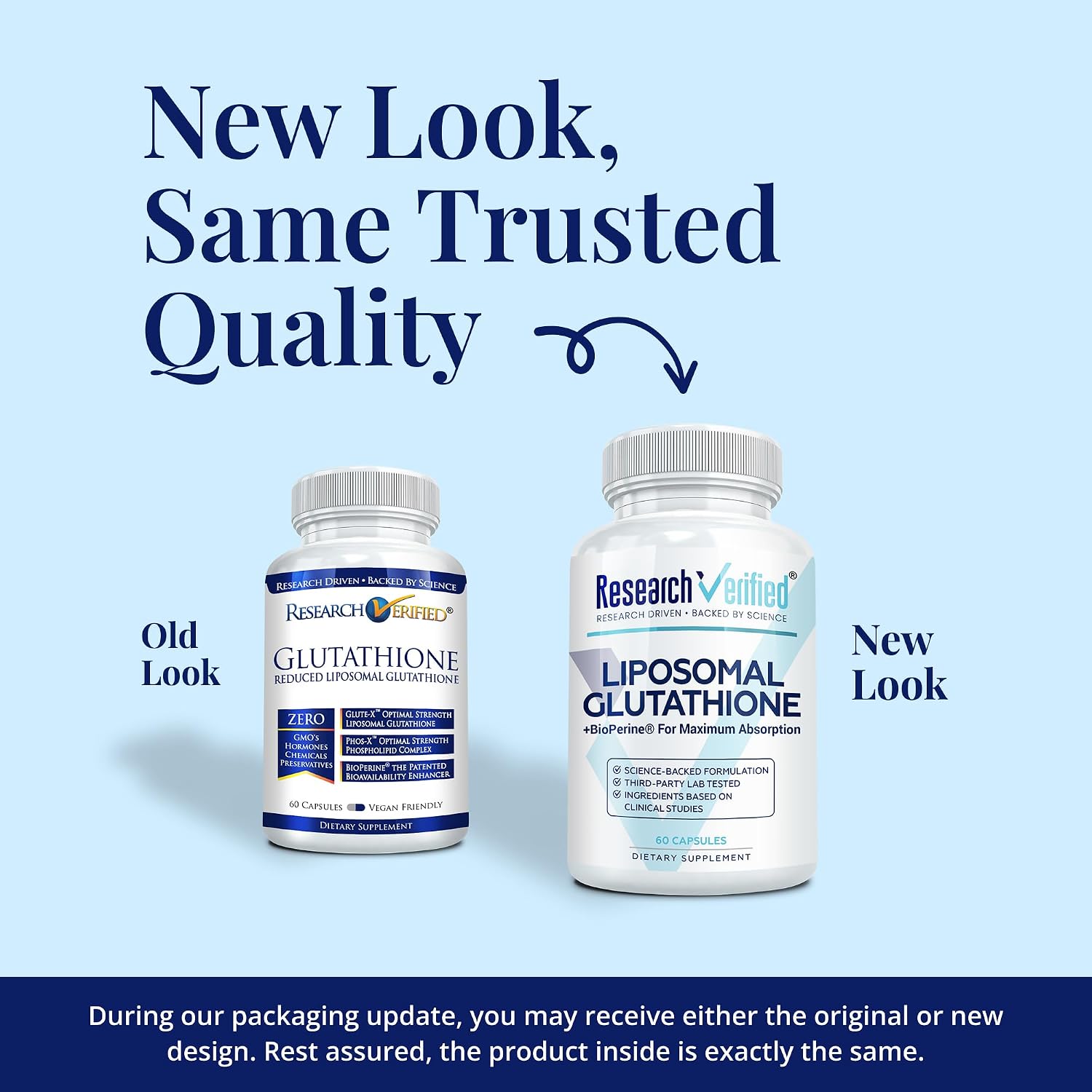 Research Verified® Glutatión Liposomal 500mg con Complejo Fosfolípido, Vitamina C y Bioperine® - 60 Cápsulas Veganas