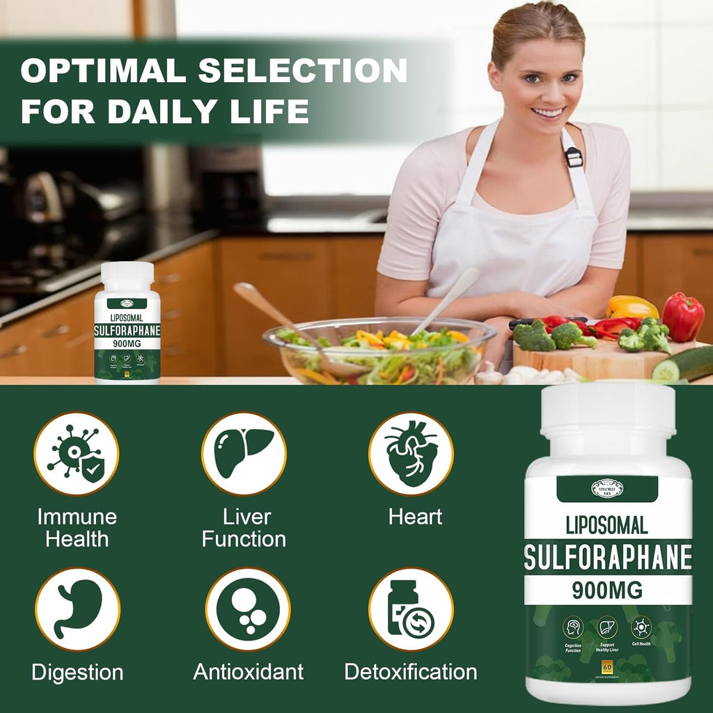 Suplemento de Sulforafano Liposomal 900mg, Extracto de Brócoli, Apoyo Antioxidante y Digestivo, 60 Cápsulas
